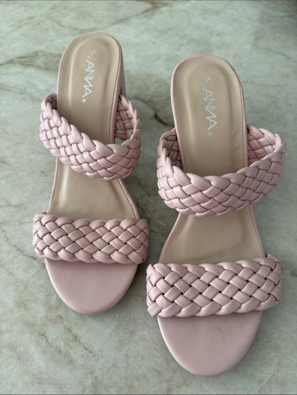 Anna Braided Double-Strap Slide Sandals in Light Pink